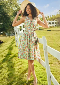 Vibrant Charm Faux-Wrap Dress Fruit Punch New