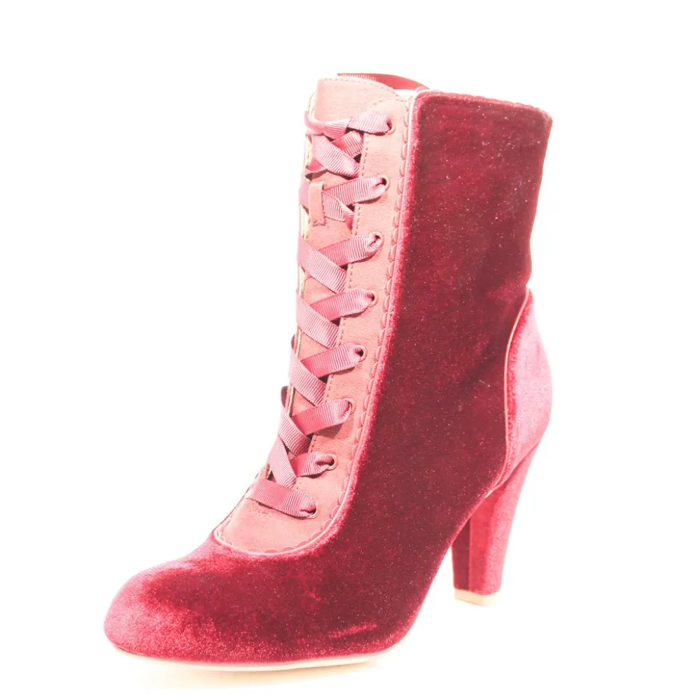 Victoria Velvet Booties RED