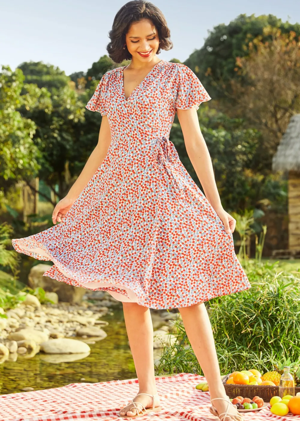 BTC Vintage Vogue Cape Dress Sapphire Poppy Speckle Sale