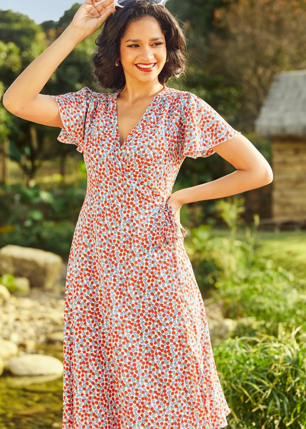 BTC Vintage Vogue Cape Dress Sapphire Poppy Speckle Sale