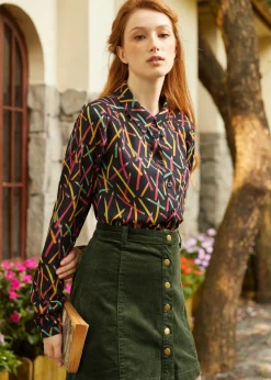 EZ Apparel Vogue on Vinyl Button Front Corduroy Skirt Olive Clearance