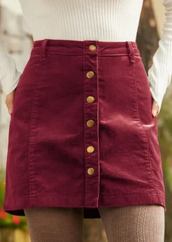 Vogue on Vinyl Button Front Corduroy Skirt Winter Berry Clearance