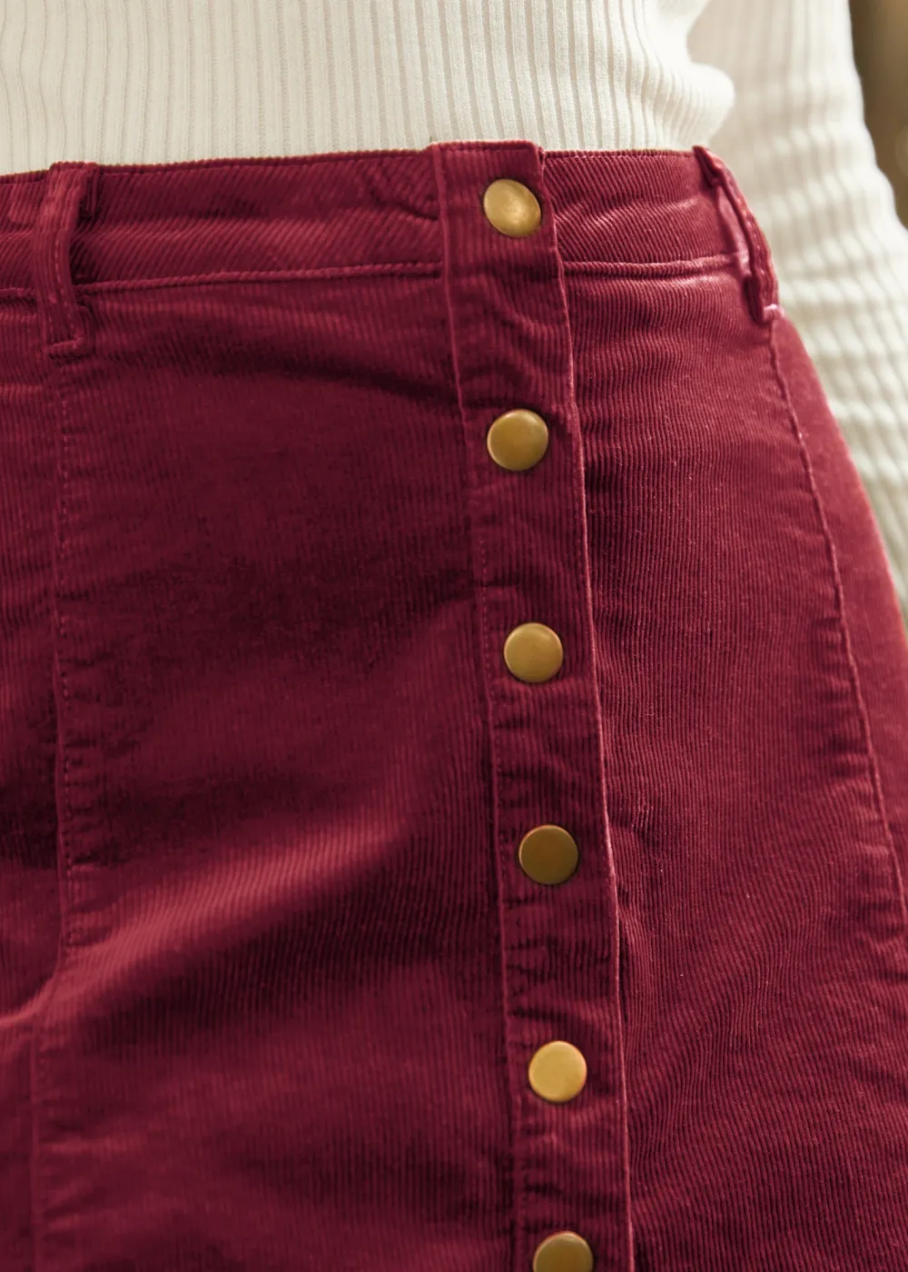 Vogue on Vinyl Button Front Corduroy Skirt Winter Berry Clearance