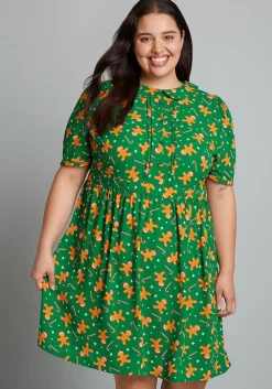 ModCloth When In Wonderland Dress Green Gingerbread