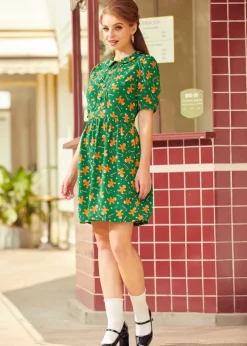 ModCloth When In Wonderland Dress Green Gingerbread