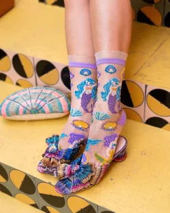 Whimsical Mermaid Ruffle Sheer Crew Sock Hot