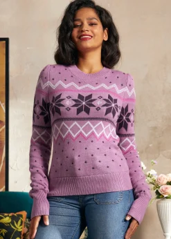 BTC Whimsical Winter Puff Shoulder Sweater Lavender Luxury Sale