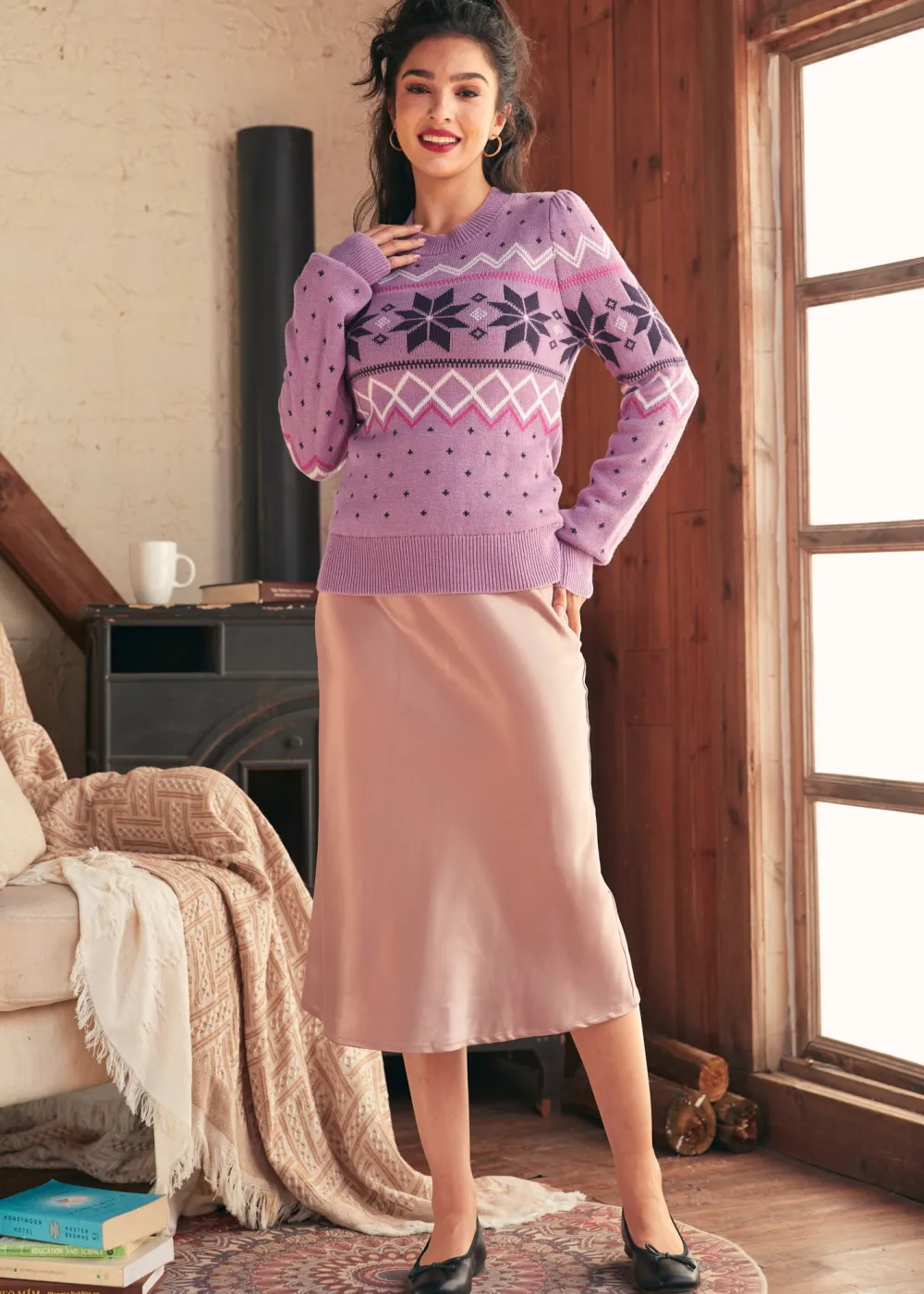 BTC Whimsical Winter Puff Shoulder Sweater Lavender Luxury Sale