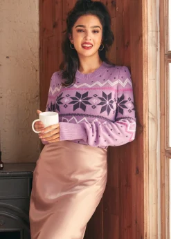 BTC Whimsical Winter Puff Shoulder Sweater Lavender Luxury Sale