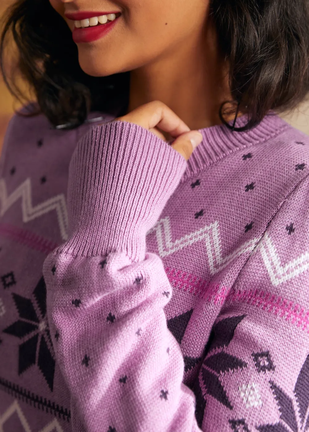 BTC Whimsical Winter Puff Shoulder Sweater Lavender Luxury Sale