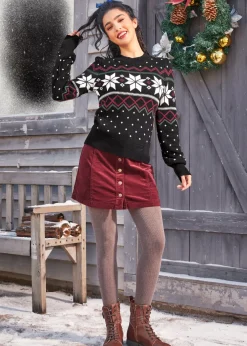 BTC Whimsical Winter Puff Shoulder Sweater Eclipse Noir Discount