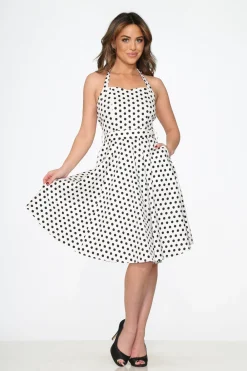White & Black Polka Dot Halter Dress Hot