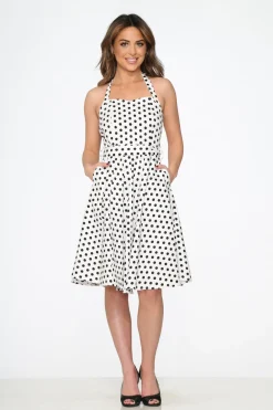 White & Black Polka Dot Halter Dress Hot