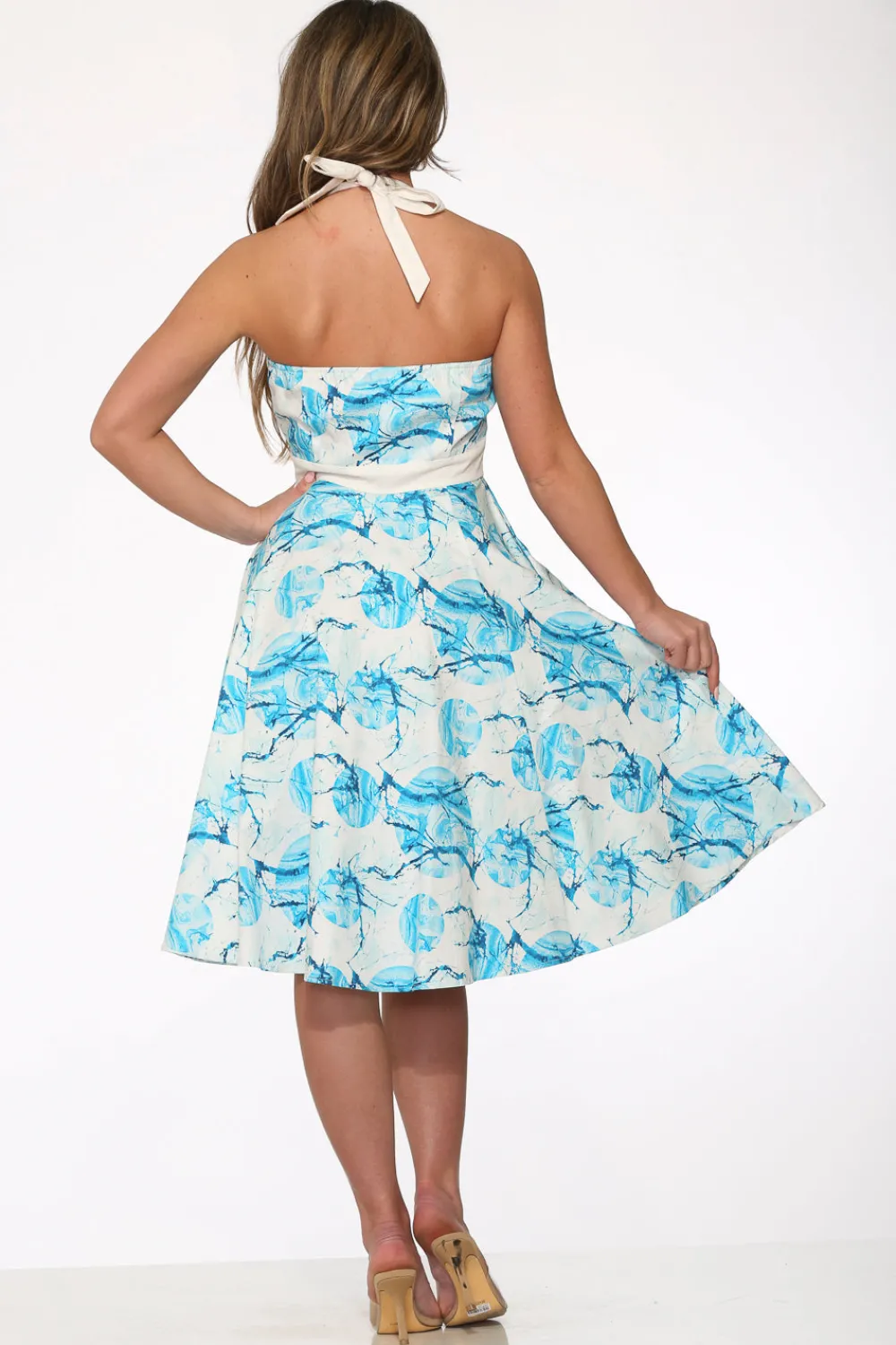 White & Blue Floral Halter Dress New