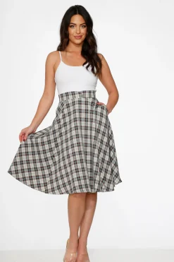 White & Brown Plaid Swing Skirt Online