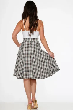 White & Brown Plaid Swing Skirt Online