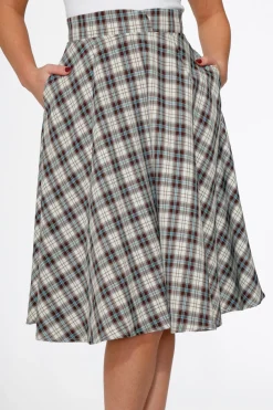 White & Brown Plaid Swing Skirt Online