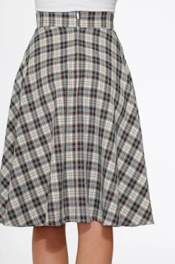 White & Brown Plaid Swing Skirt Online