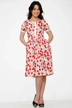 White & Red Cherry Dress Outlet