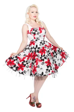 White & Red Floral Swing Dress Hot