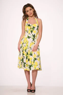 White Lemon Halter Swing Dress