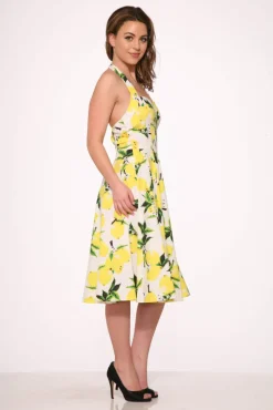 White Lemon Halter Swing Dress