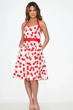White Red Cherry Halter Swing Dress Online