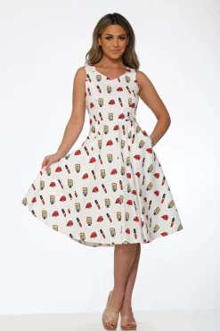 White Red Lipstick Swing Dress Best