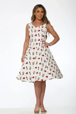 White Red Lipstick Swing Dress Best