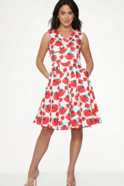 White Red Rose Swing Dress New