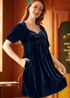 ModCloth Who's My Sweetheart? Babydoll Dress Blue Velvet Sale