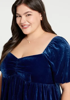 ModCloth Who's My Sweetheart? Babydoll Dress Blue Velvet Sale