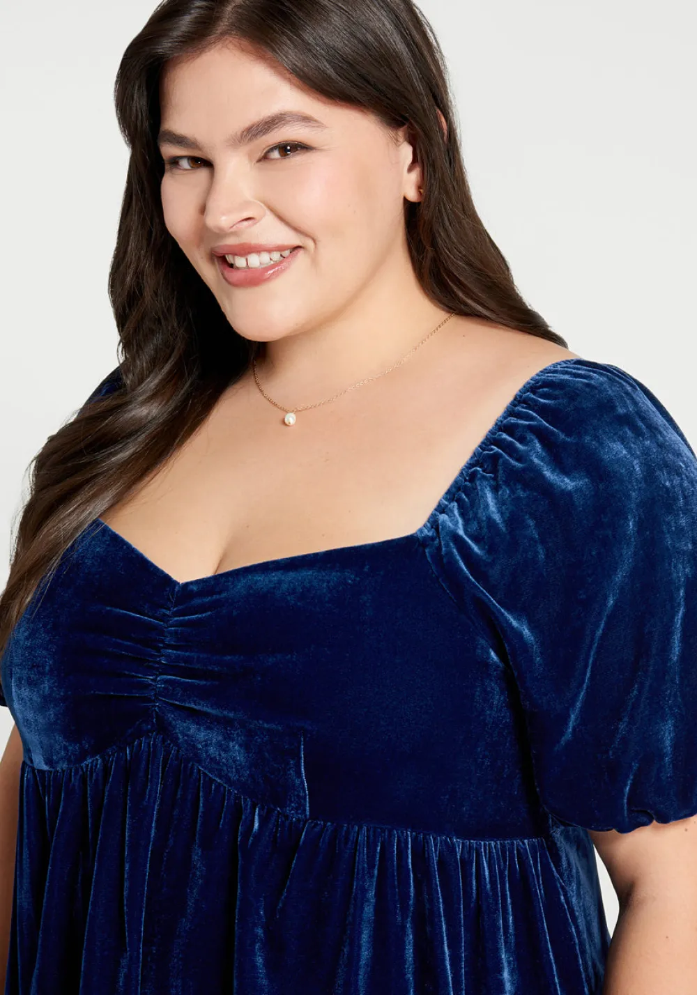 ModCloth Who's My Sweetheart? Babydoll Dress Blue Velvet Sale