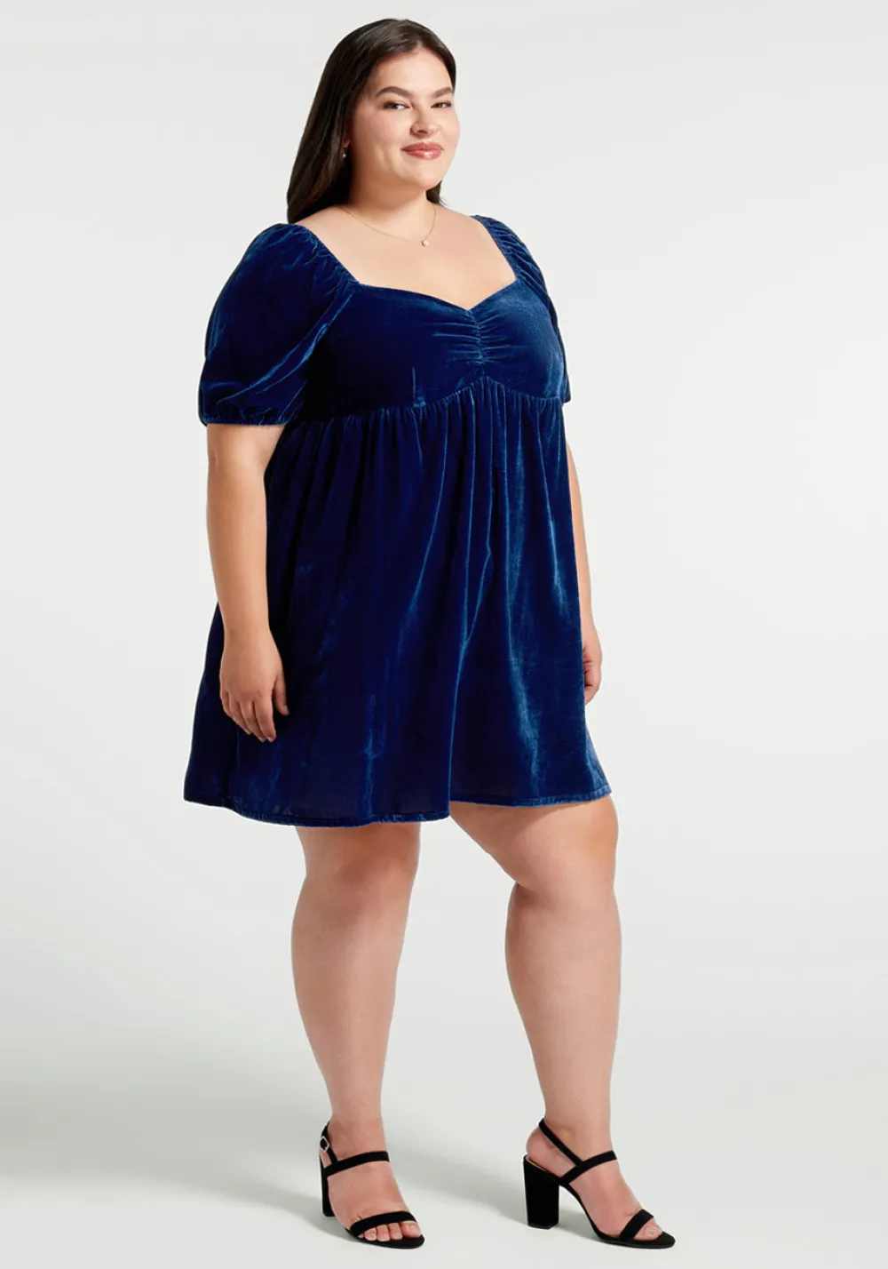 ModCloth Who's My Sweetheart? Babydoll Dress Blue Velvet Sale