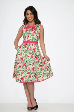 Yellow and Red Rose Swing Dress New