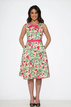 Yellow and Red Rose Swing Dress New