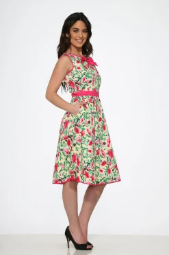 Yellow and Red Rose Swing Dress New