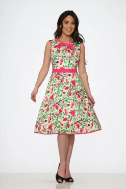 Yellow and Red Rose Swing Dress New