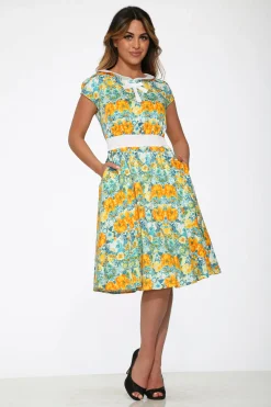 Yellow Floral Swing Dress Hot