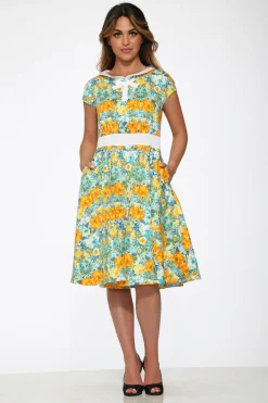 Yellow Floral Swing Dress Hot
