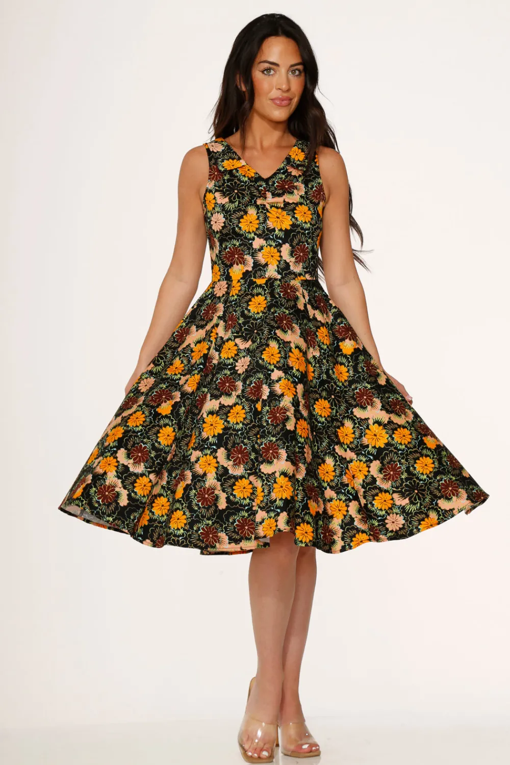 Yellow Floral Swing Dress Outlet