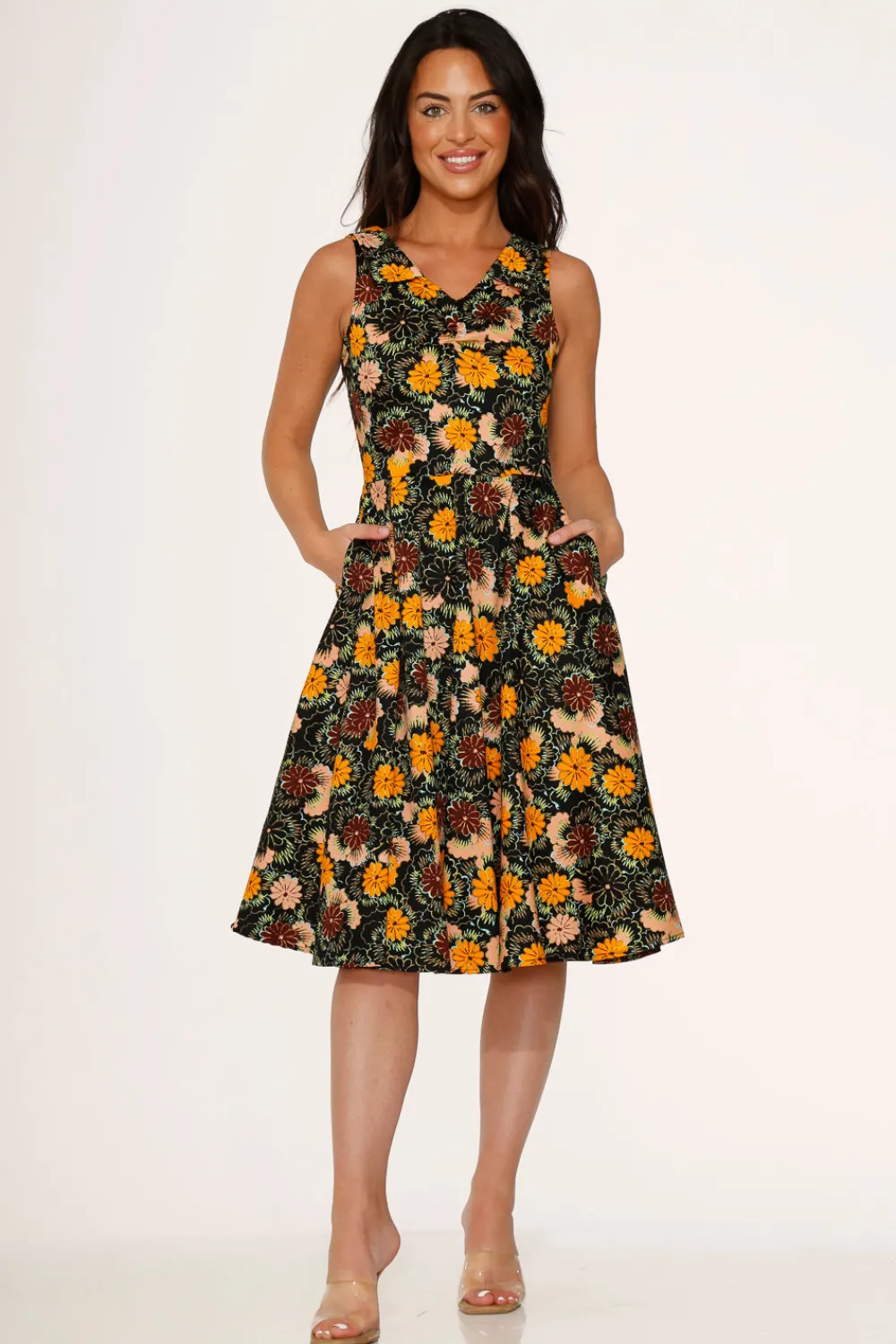 Yellow Floral Swing Dress Outlet