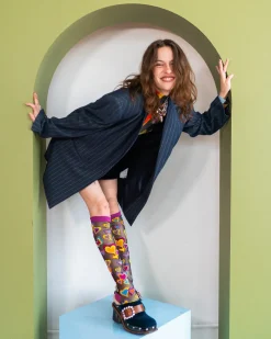 Y2K Hearts Black Sheer Knee High Sock New