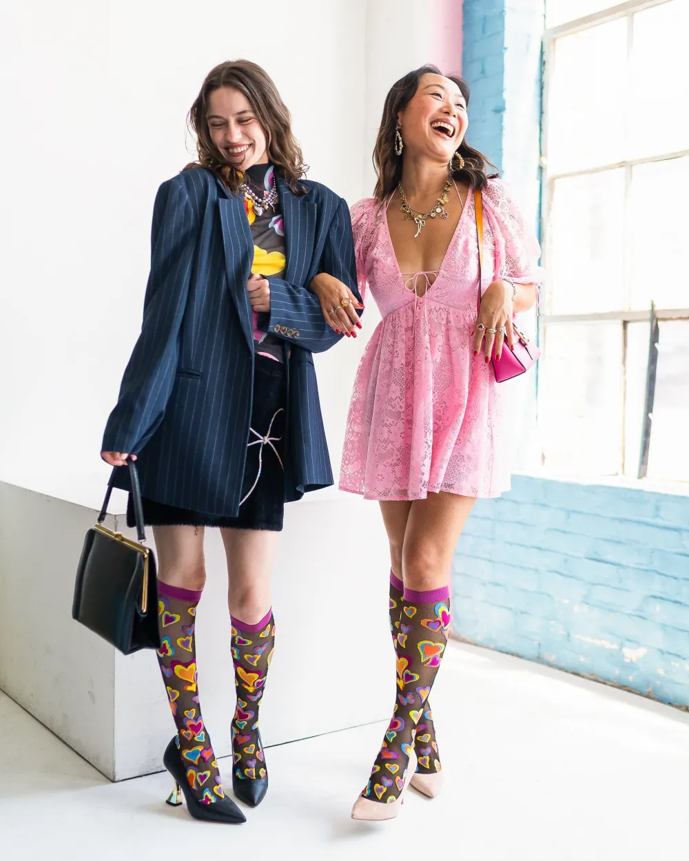 Y2K Hearts Black Sheer Knee High Sock New