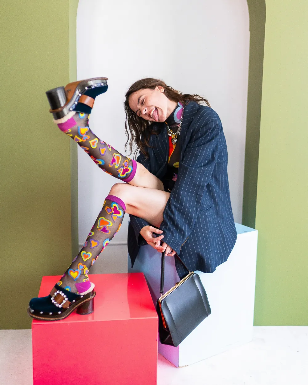 Y2K Hearts Black Sheer Knee High Sock New