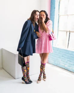 Y2K Hearts Black Sheer Knee High Sock New