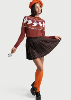 ModCloth You've Been Ghosted Fair Isle Sweater Red Ghost Clearance